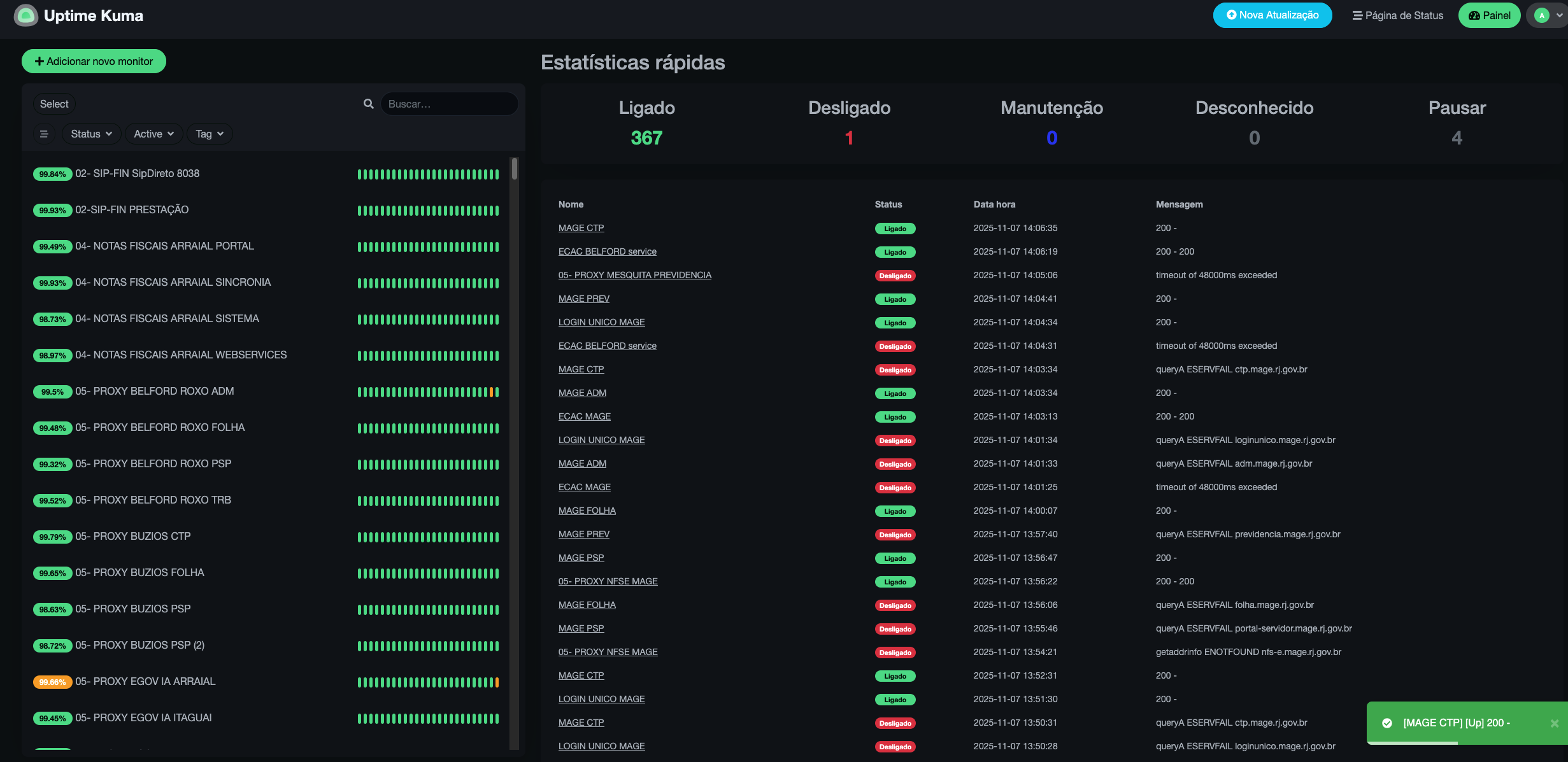 Monitoramento de status com Uptime Kuma